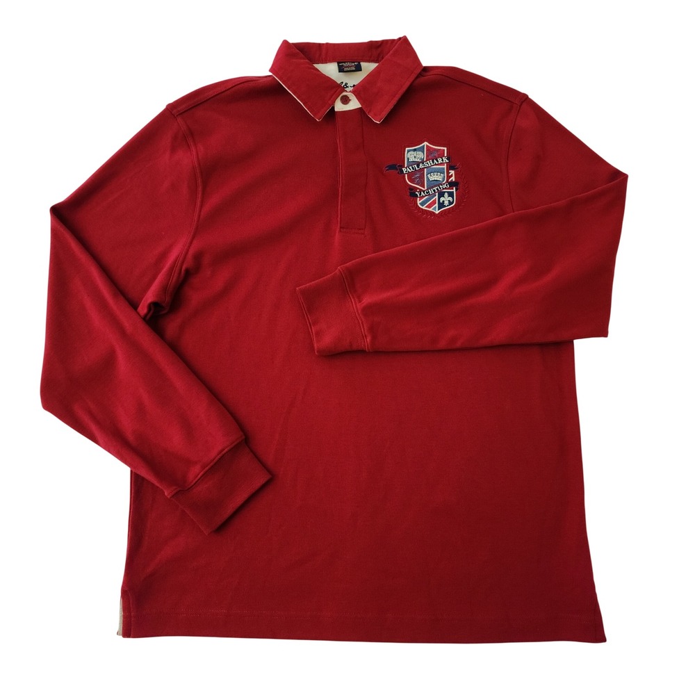 Paul & Shark Yachting Mens Red Long Sleeve Polo Shirt XL Made in Italy Crest
